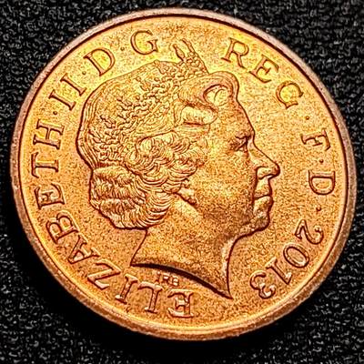 泉币菌-第90场-散币乐园场 2013年英国1便士铜币 伊丽莎白二世女王 狮腿版 真 20毫米