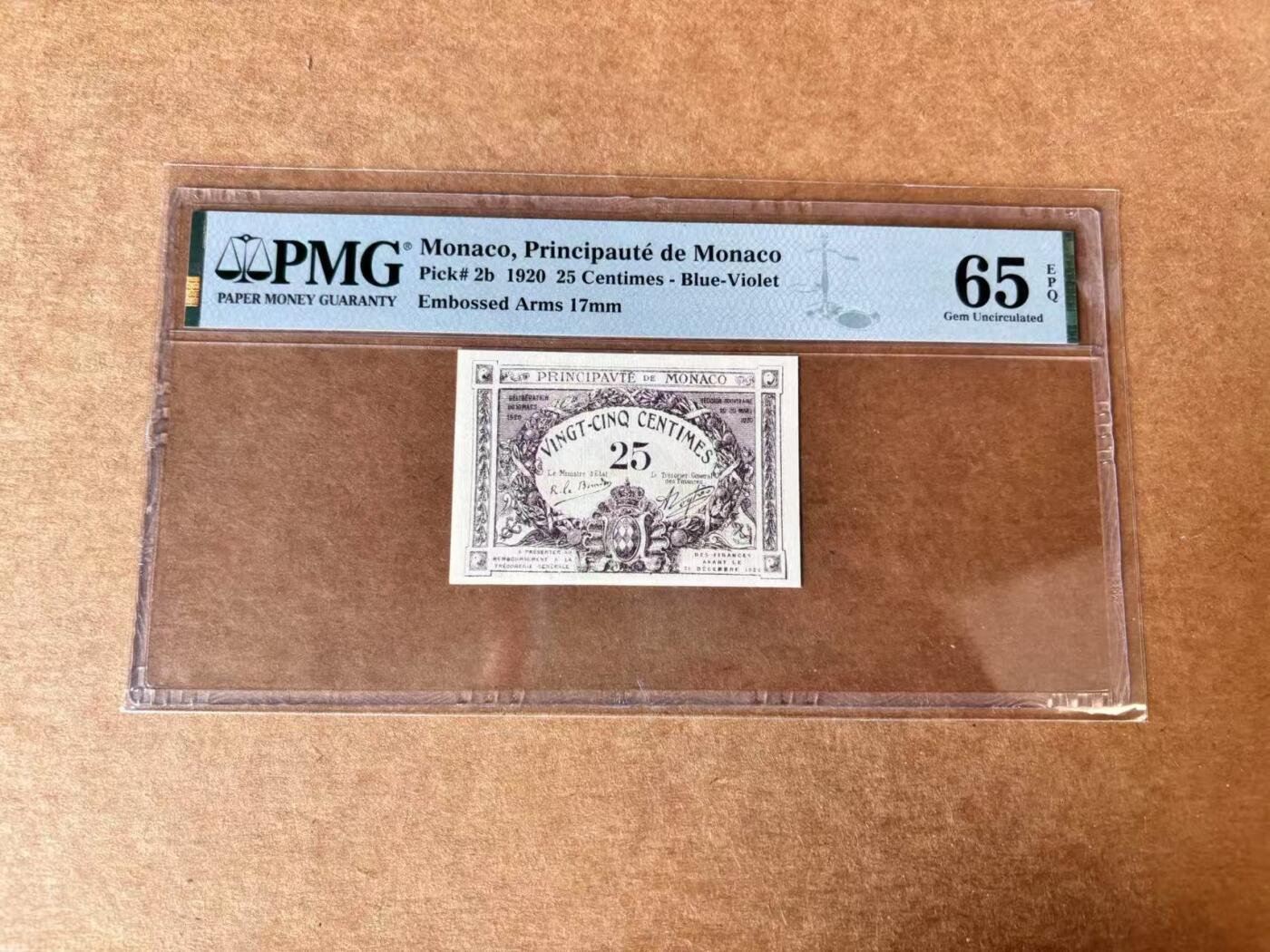 【Blue Auction】世界纸币精拍第711期——18级TOP拍卖/信誉/品质/专业/高效💫 【p2b】摩纳哥 1920年25分 PMG65EPQ 