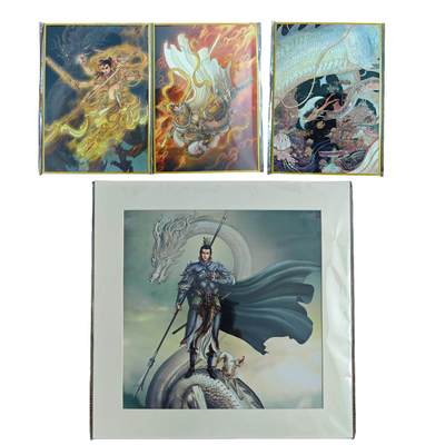 白泽拍卖卡牌手绘专场第22期中福卡展专场(离离暑云散，袅袅凉风起) - 2025 GAF 独行正明 A4色纸3张 万龙谷 哪吒 孙悟空 复制画二郎神1张 尺寸:35cm*35cm