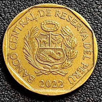 泉币菌-第90场-散币乐园场 秘鲁10分 奇穆帝国时期昌昌古城图案 黄铜币 20.47mm 