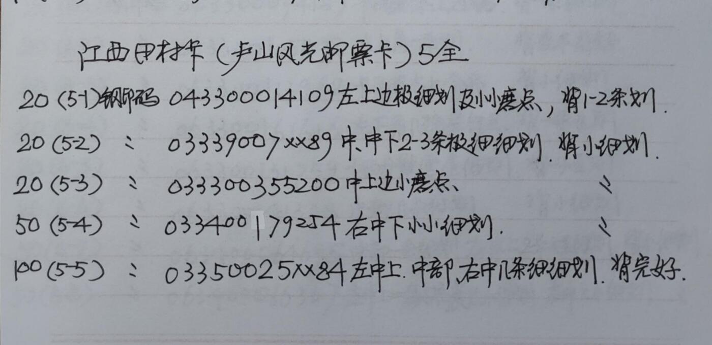 公藏第55期裸卡拍卖 江西田村卡（庐山风光邮票卡）5全品相钢印码见描述。