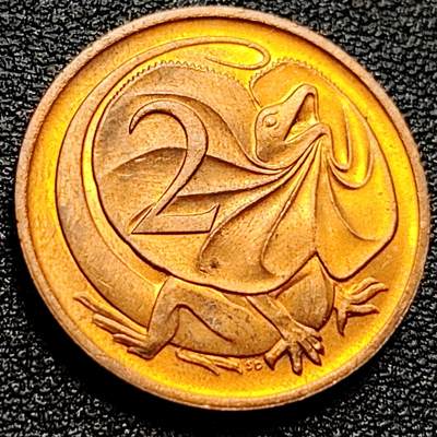 泉币菌-第90场-散币乐园场 近未流通美品 1984年 英属澳大利亚2分铜币 伞蜥蜴斗篷蜥 21.5mm