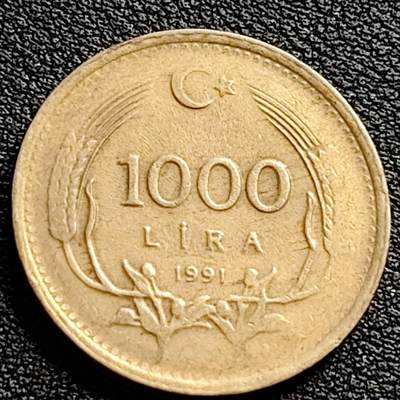 泉币菌-第90场-散币乐园场 - 大尺寸 土耳其1991年 1000里拉镍币 凯末尔总统
