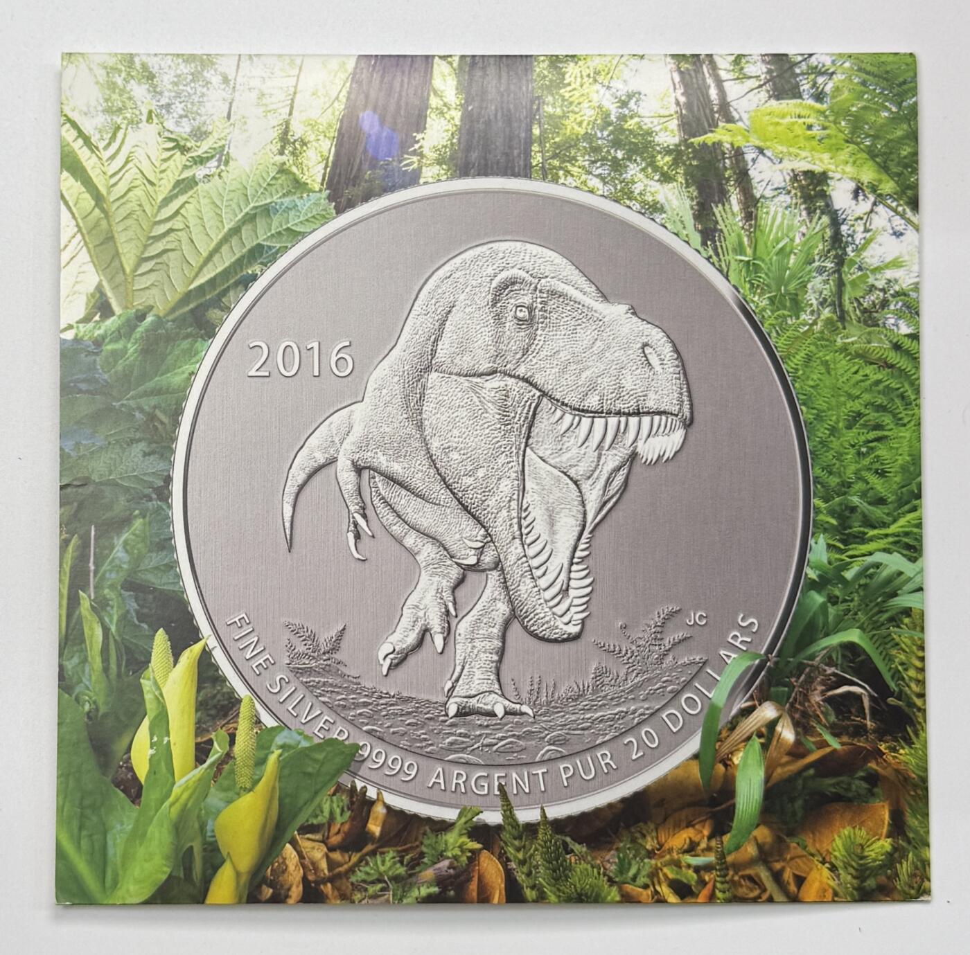 S&S Numismatic世界钱币-拍卖 第113期  加拿大2016年 霸王龙 20加元纪念银币官方卡币 7.96克9999银
