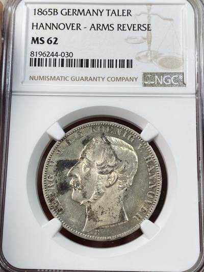 万国钱币拍卖第051期 - NGC MS62 1865年德国汉诺威狮马盾徽泰勒 橡树年份流通品种 原味五彩