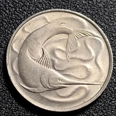 泉币菌-第88场-散币乐园场 - 原光极美 高币值 1981年 新加坡20分 海洋动物-剑鱼 24mm