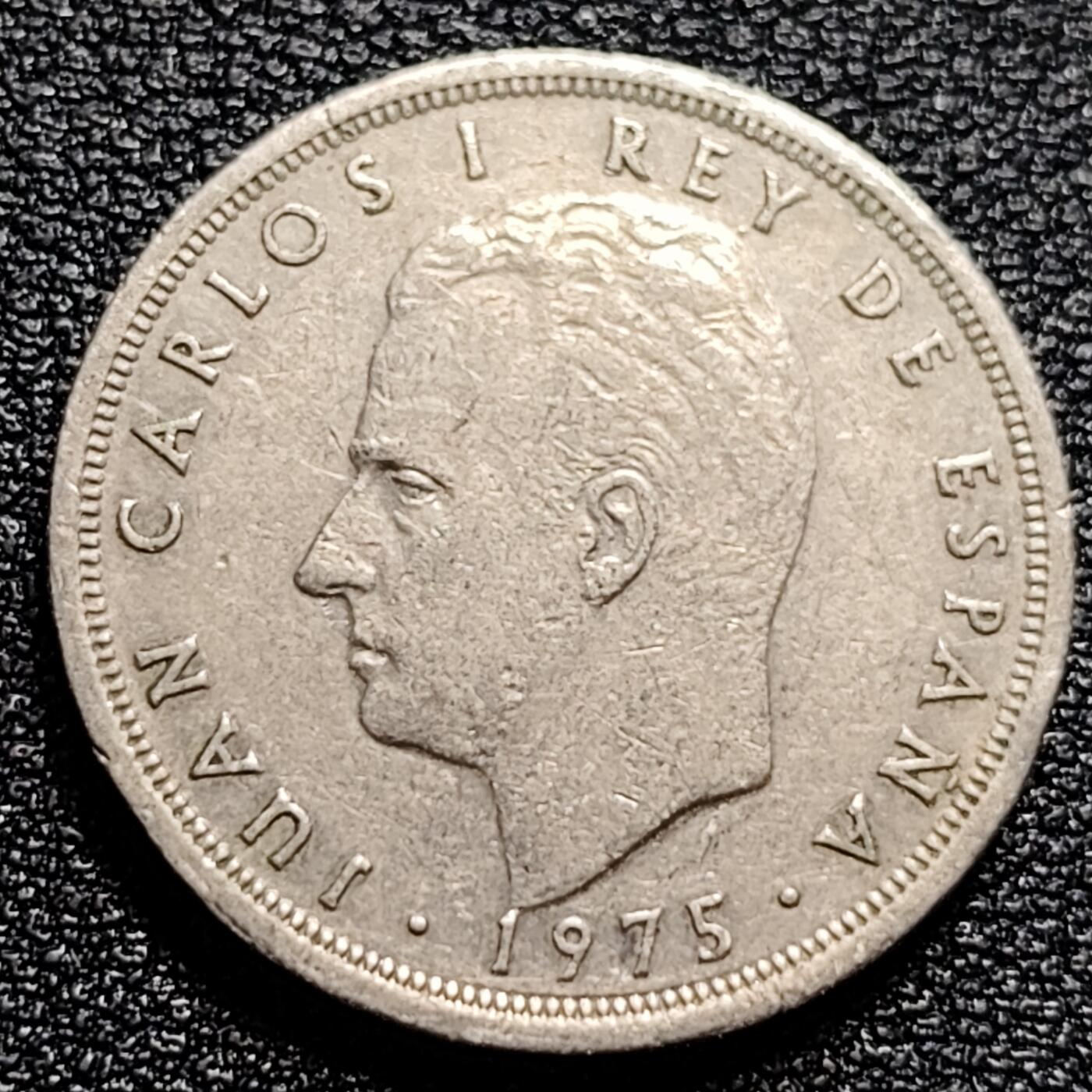 泉币菌-第89场-散币乐园场 西班牙1975年 5比塞塔镍币 卡洛斯一世 23mm  西班牙国徽