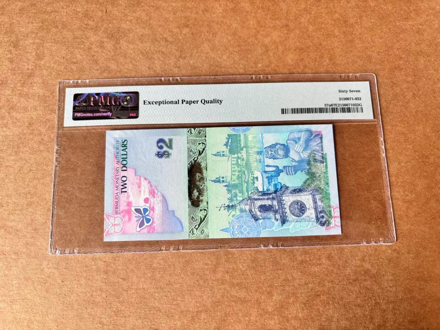 【Blue Auction】世界纸币精拍第711期——18级TOP拍卖/信誉/品质/专业/高效💫 【IBNS获奖钞 洋葱冠 无47】百慕大 2009年2元 蓝鸟 PMG67EPQ高分