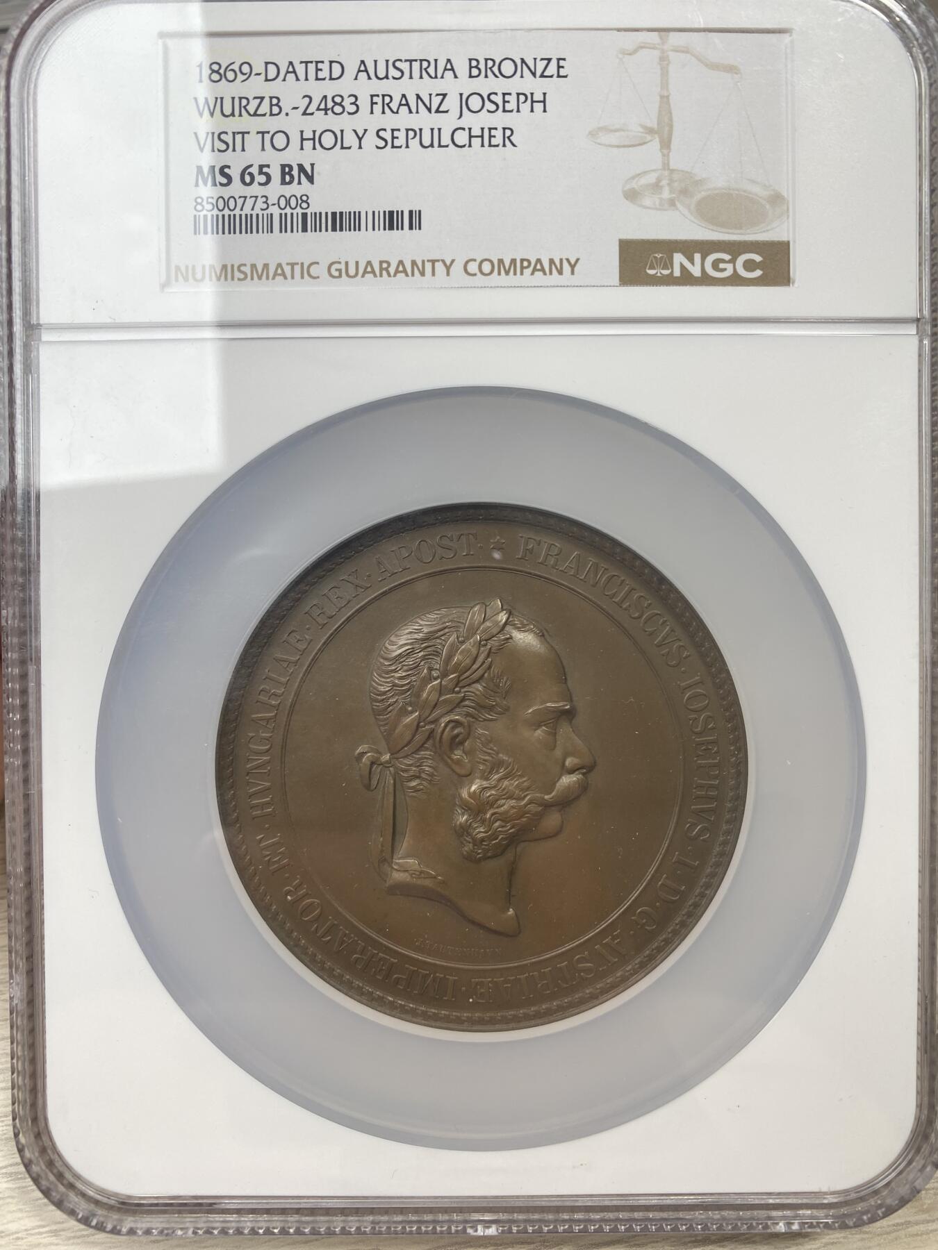 万国钱币拍卖第051期 NGC MS65 1869年奥地利弗朗茨·约瑟夫一世访问耶路撒冷圣墓纪念大铜章 奥地利皇帝的东方之行 高浮雕大规格