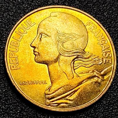 泉币菌-第90场-散币乐园场 原铜光UNC 法国1989年20生丁铜币 玛丽安娜 入欧前末版 绝版