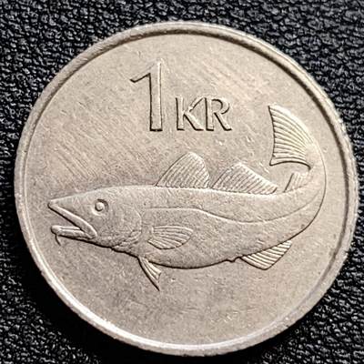 泉币菌-第90场-散币乐园场 - 1987年 冰岛1克朗 大西洋鳕鱼 守护神 21.5mm