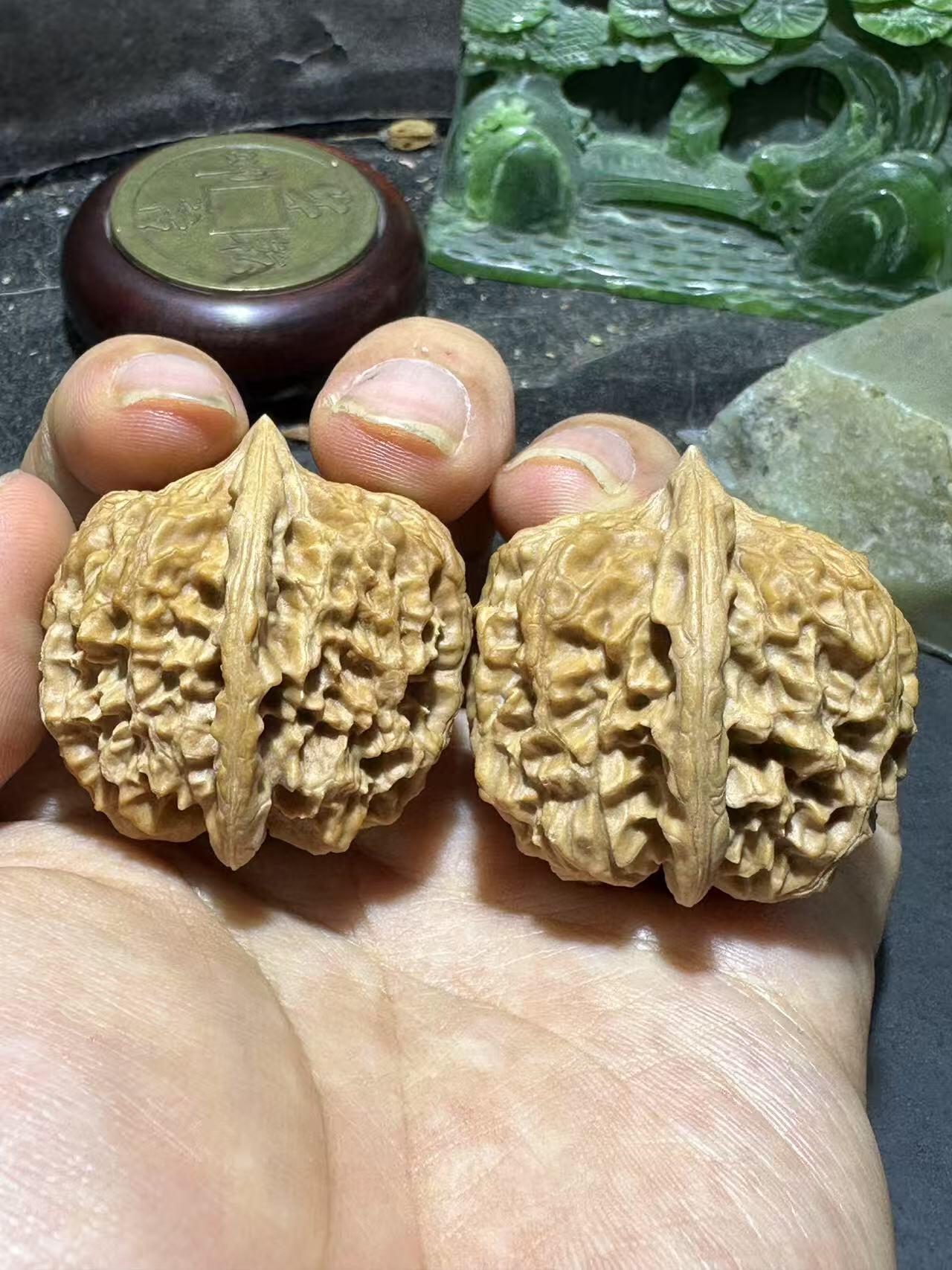 精美小众野生磐石狮子头手捻文玩核桃一对，