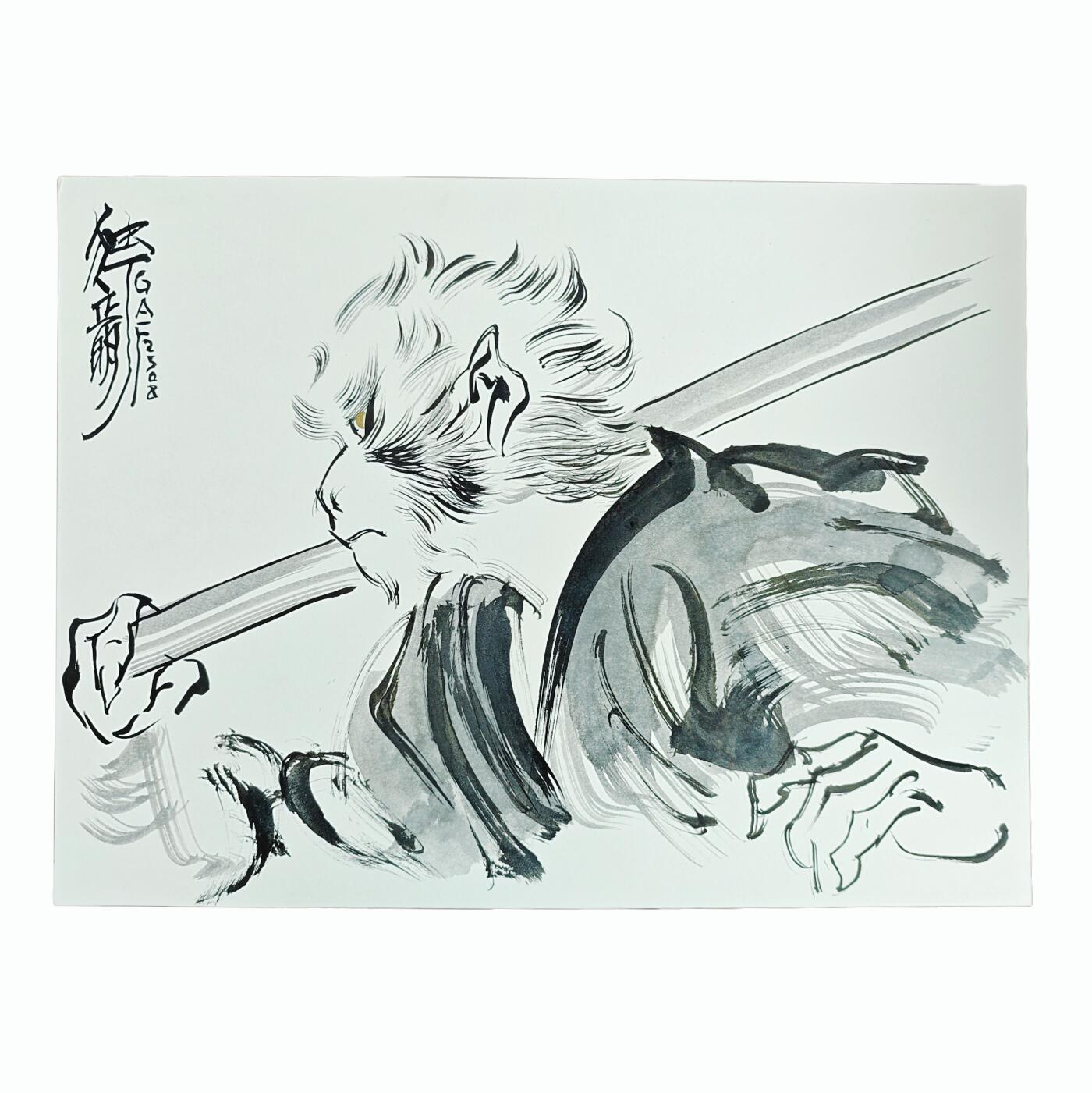 白泽拍卖卡牌手绘专场第23期（中庭淡月照三更，白露洗空河汉明） 2025 独行正明复制画 大圣 尺寸：35cm*26cm  独行正明签绘