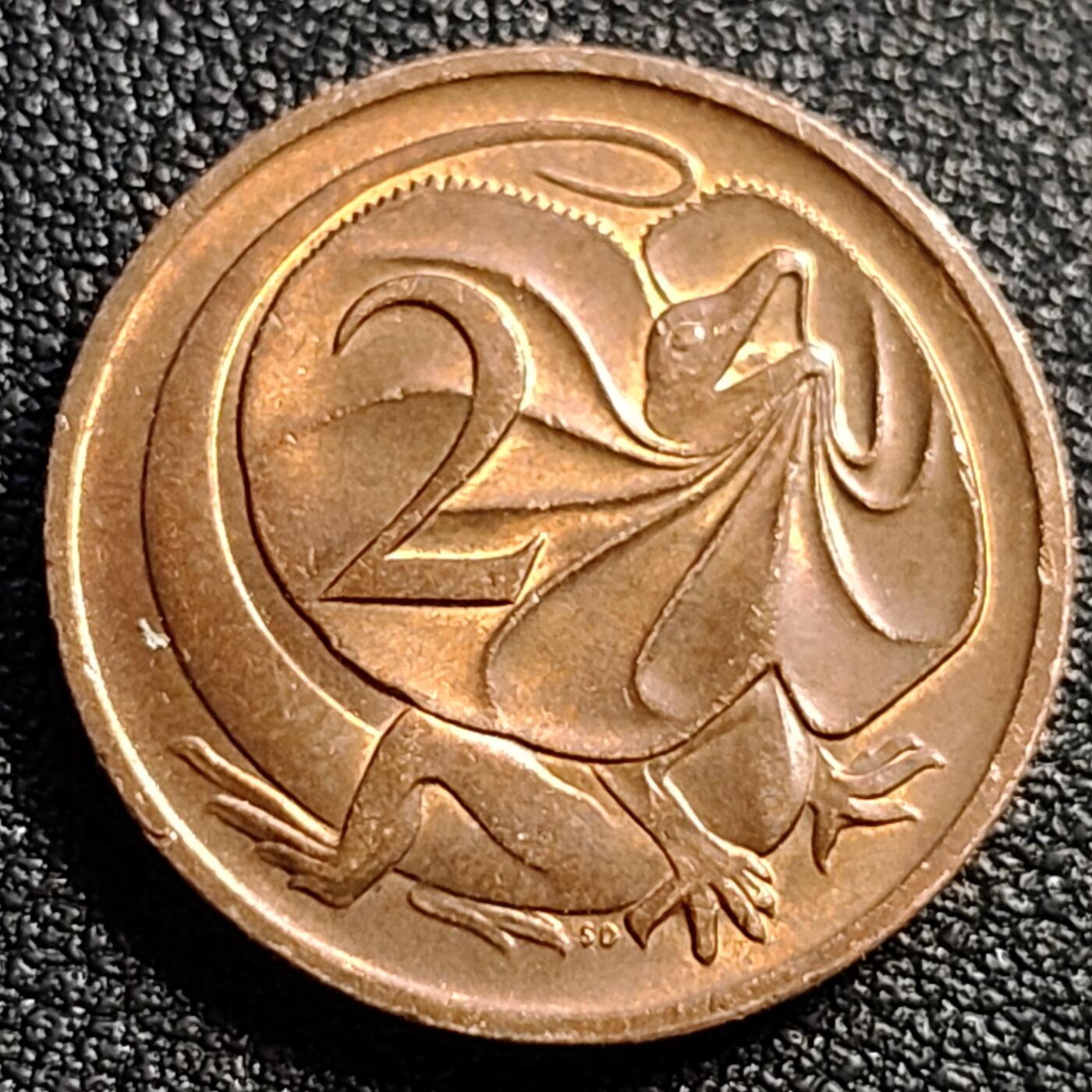 泉币菌-第88场-散币乐园场 原铜光美品 美品 1984年 英属澳大利亚2分铜币 伞蜥蜴斗篷蜥 21.5mm