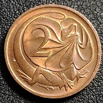 泉币菌-第88场-散币乐园场 - 原铜光美品 美品 1984年 英属澳大利亚2分铜币 伞蜥蜴斗篷蜥 21.5mm