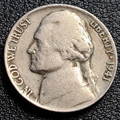 泉币菌-第90场-散币乐园场 较少的 早期币 美国1941年5美分纪念币 杰斐逊 及 故居蒙蒂塞洛庄园 21mm 