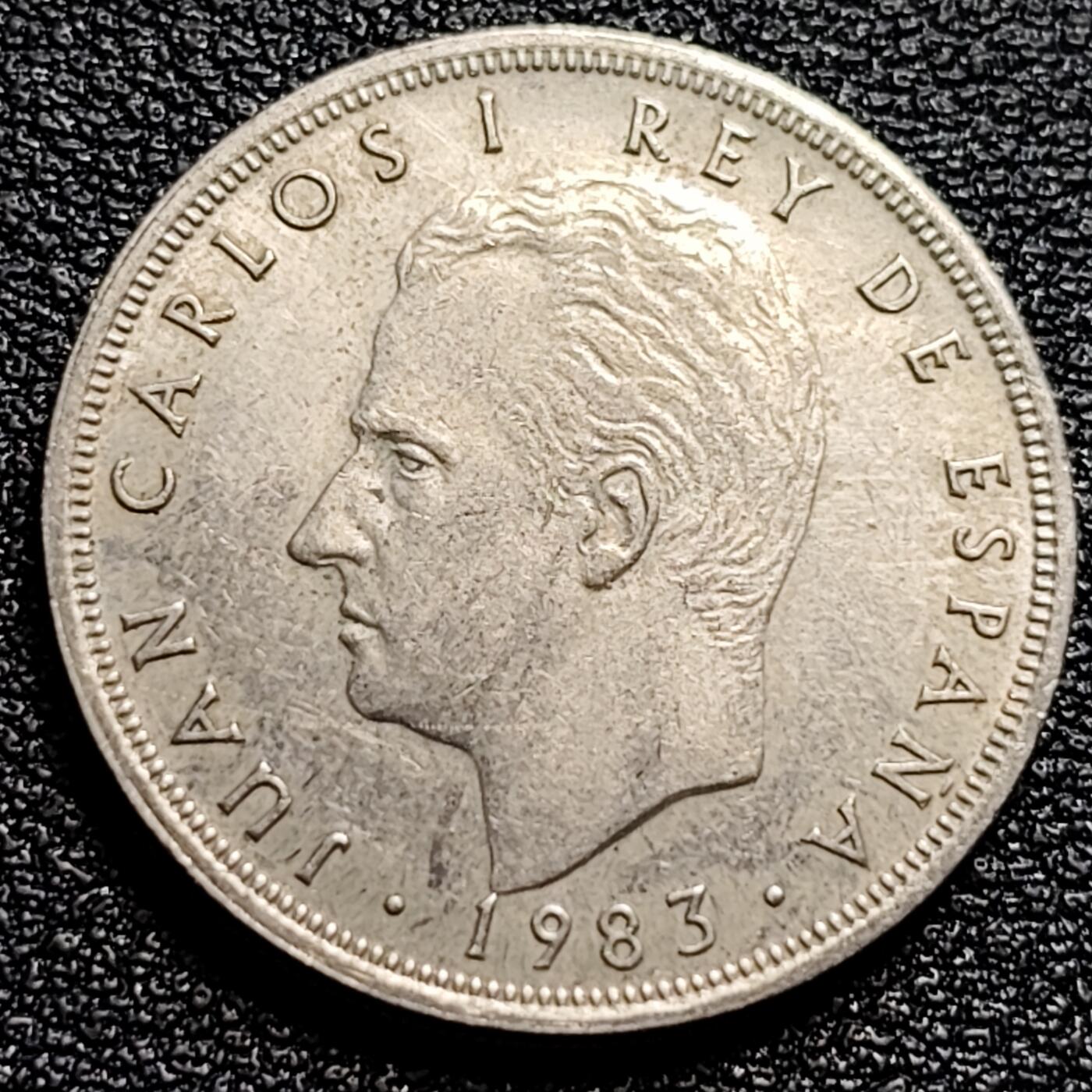 泉币菌-第89场-散币乐园场 西班牙1975年 5比塞塔镍币 卡洛斯一世 23mm  西班牙国徽