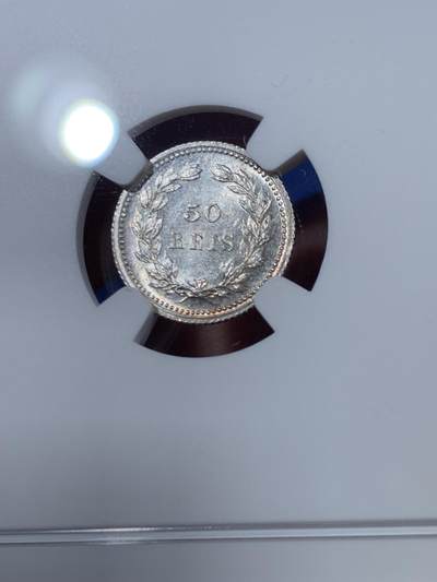 《竞宝斋》第409场 周日，周一，2场连拍 （全场包邮） NGC MS63 葡萄牙1893年卡洛斯一世50R银币
