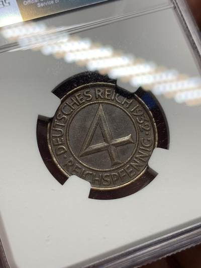 《竞宝斋》第409场 周日，周一，2场连拍 （全场包邮） NGC AU58BN 德国魏玛共和国 1932A 4芬尼 铜币