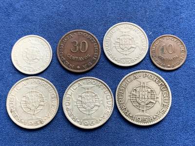 《竞宝斋》第409场 周日，周一，2场连拍 （全场包邮） 七枚一组 葡属东帝汶1958-1964年 含3枚银币