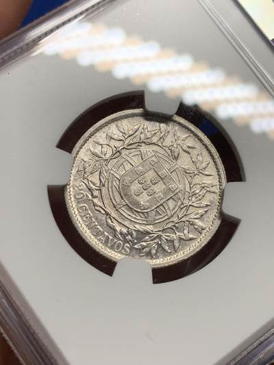 《竞宝斋》第409场 周日，周一，2场连拍 （全场包邮） NGC AUD 葡萄牙1916年自由女神20分银币 该系列筋币