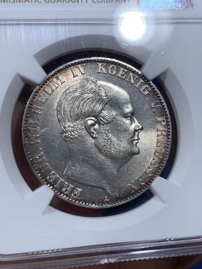 《竞宝斋》第409场 周日，周一，2场连拍 （全场包邮） 亚军分 NGC MS64 德国 1859年 威廉四世 洋葱头 泰勒 银币  好分好状态