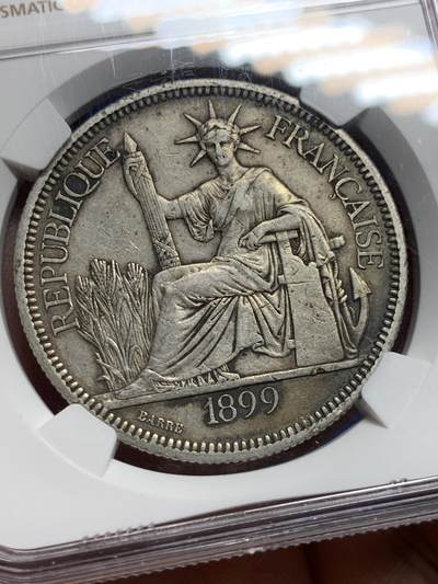 《竞宝斋》第409场 周日，周一，2场连拍 （全场包邮） NGC XF45 法属印支1899年坐洋壹元大银币 早期年份