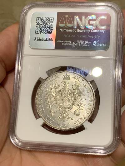 《竞宝斋》第409场 周日，周一，2场连拍 （全场包邮） 亚军分 NGC MS64 德国 1859年 威廉四世 洋葱头 泰勒 银币  好分好状态