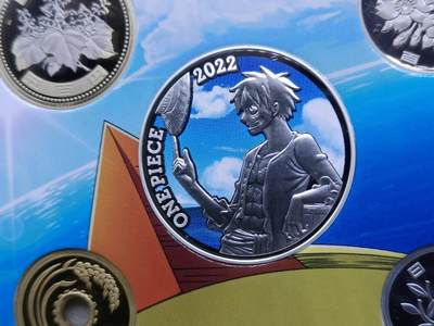 【淘币小摊】实时拍第八百九十六拍   银币套币场    每周一统一发货 日本2022年海贼王精制套币含彩色银章原盒原证20克925银章