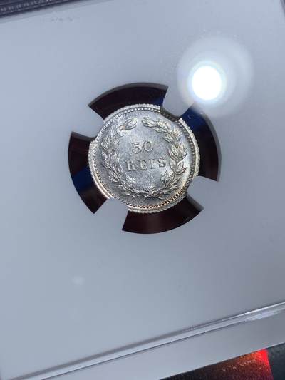 《竞宝斋》第409场 周日，周一，2场连拍 （全场包邮） NGC MS63 葡萄牙1893年卡洛斯一世50R银币