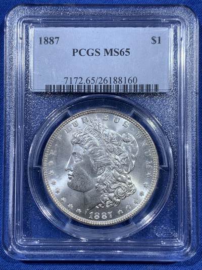 《竞宝斋》第409场 周日，周一，2场连拍 （全场包邮） - PCGS MS65 美国 1887年 摩根银元