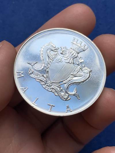 《竞宝斋》第409场 周日，周一，2场连拍 （全场包邮） 马耳他1972年2里拉大银币 PL工艺 20克987银 圣安杰洛堡垒 漂亮的国徽