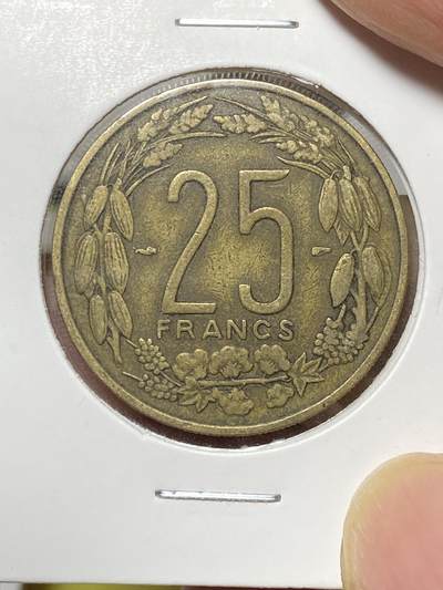 2025年第八十场(总第一百零六场）外国好品散币(免佣金) 稀少好品–法属赤道非洲–喀麦隆1958单年份25法郎(套币最大面值，丰饶角加飞翼标)