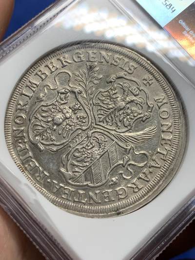 《竞宝斋》第409场 周日，周一，2场连拍 （全场包邮） NGC UNC 德国 纽伦堡帝国自由城 1680年 景观泰勒银币 打制深峻 细节见图