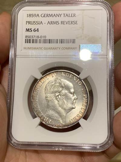 《竞宝斋》第409场 周日，周一，2场连拍 （全场包邮） 亚军分 NGC MS64 德国 1859年 威廉四世 洋葱头 泰勒 银币  好分好状态