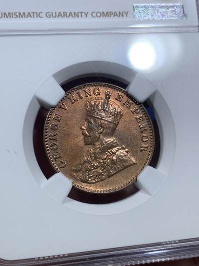 《竞宝斋》第409场 周日，周一，2场连拍 （全场包邮） NGC MS64BN 1936印度1/4安娜铜币 卷拆送评的 绝对低评 性价比很高 底板很好 划痕极少 真正的未使用