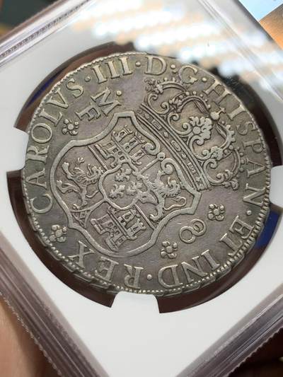 《竞宝斋》第409场 周日，周一，2场连拍 （全场包邮） NGC XF 墨西哥 1767年MO MF 地球双柱大银币 老包浆细节佳状态好