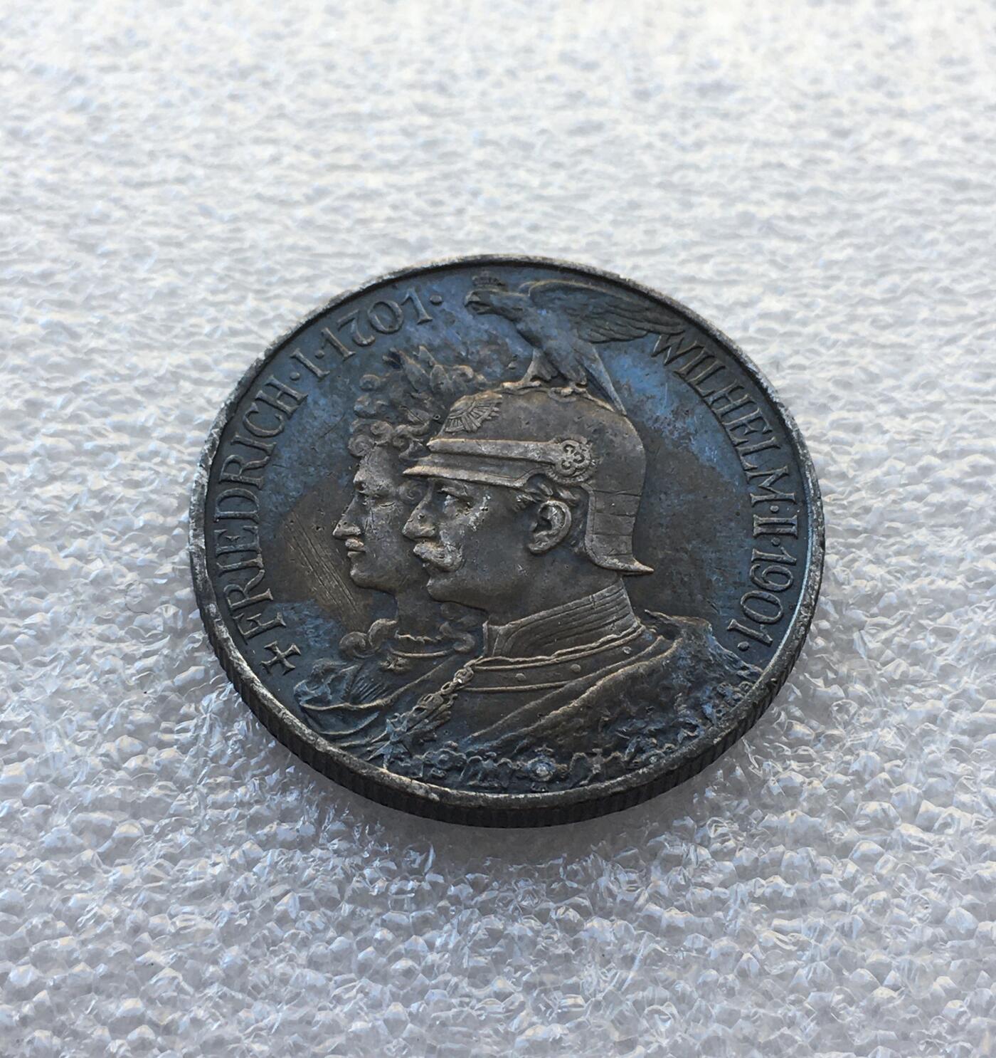 世界钱币专场拍卖 德国普鲁士1901年建国200周年2马克银币 11.1克 90%银