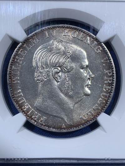 《竞宝斋》第409场 周日，周一，2场连拍 （全场包邮） 亚军分 NGC MS64 德国 1859年 威廉四世 洋葱头 泰勒 银币  好分好状态