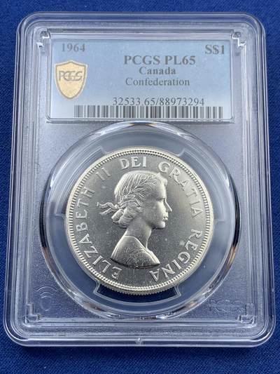 《竞宝斋》第409场 周日，周一，2场连拍 （全场包邮） - PCGS PL65 加拿大1964年伊丽莎白二世1元精制银币 夏洛特敦和魁北克会议100周年纪念