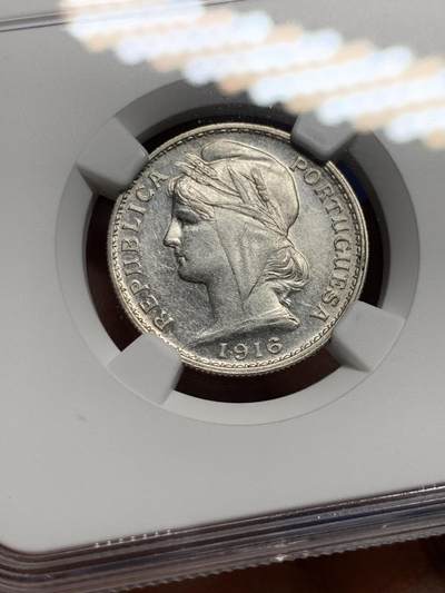 《竞宝斋》第409场 周日，周一，2场连拍 （全场包邮） NGC AUD 葡萄牙1916年自由女神20分银币 该系列筋币