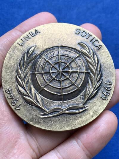 《竞宝斋》第409场 周日，周一，2场连拍 （全场包邮） 1944-1994国际和平会议铜章 阿贝托内 哥特线 50周年 146克 60mm 高浮雕