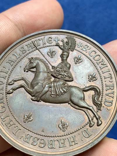 《竞宝斋》第409场 周日，周一，2场连拍 （全场包邮） 瑞士1864年哈布斯堡王朝建立温特图尔市600周年纪念大铜章 51克 45.3mm