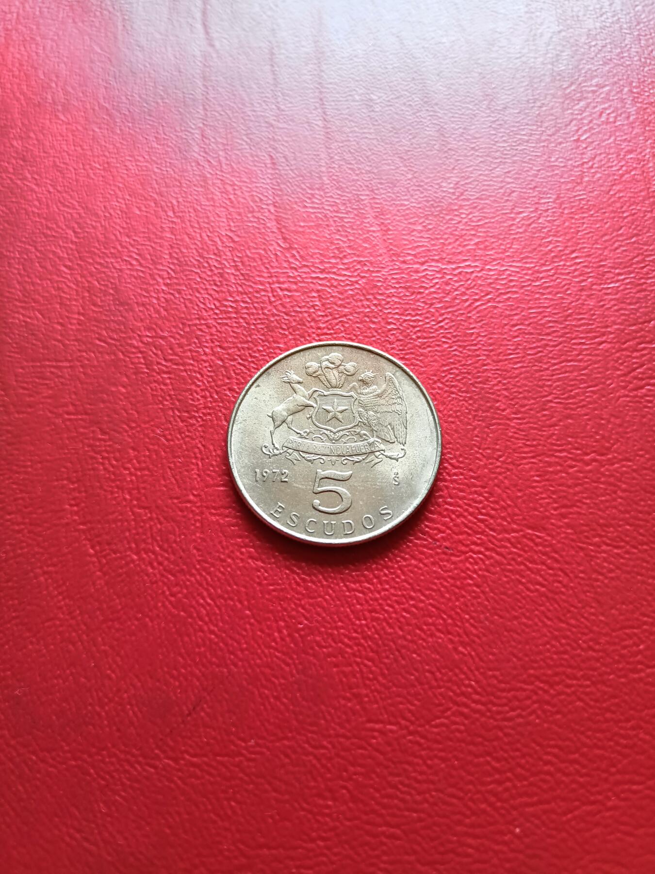 【云涧收藏】第五十四场 智利1972年5埃斯库多铜镍币，带光好品，稀少