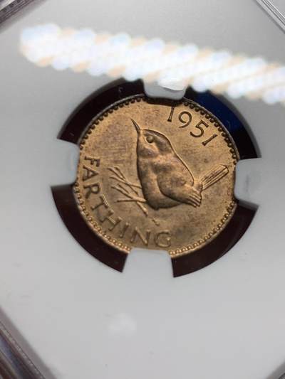 《竞宝斋》第409场 周日，周一，2场连拍 （全场包邮） NGC MS64RB 英国1951年乔治六世1/2便士铜币