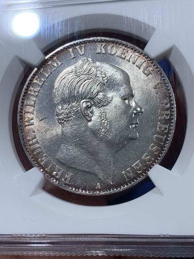 《竞宝斋》第409场 周日，周一，2场连拍 （全场包邮） 亚军分 NGC MS64 德国 1859年 威廉四世 洋葱头 泰勒 银币  好分好状态