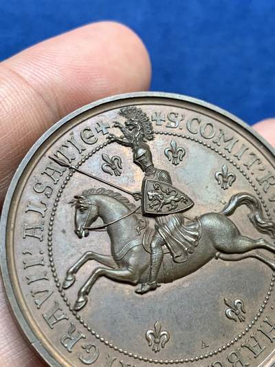 《竞宝斋》第409场 周日，周一，2场连拍 （全场包邮） 瑞士1864年哈布斯堡王朝建立温特图尔市600周年纪念大铜章 51克 45.3mm