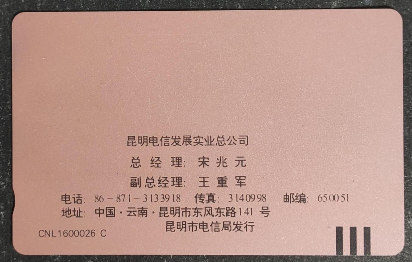 公藏第55期裸卡拍卖 云南田村卡（KDE-电信公司总经理-宋兆元）一枚钢印码063300540514，卡面分散各处多条划。背多条划。