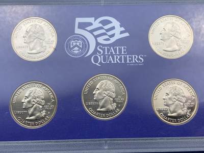 《竞宝斋》第409场 周日，周一，2场连拍 （全场包邮） 美国2002年5枚装州币 精制套币