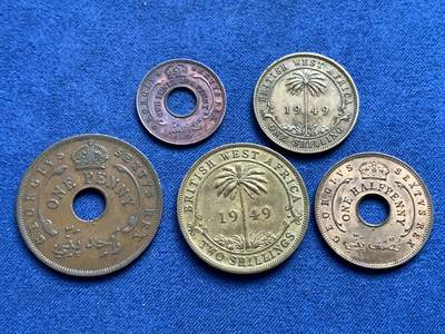 《竞宝斋》第409场 周日，周一，2场连拍 （全场包邮） 五枚一组 英属西非1949-1952年乔治六世